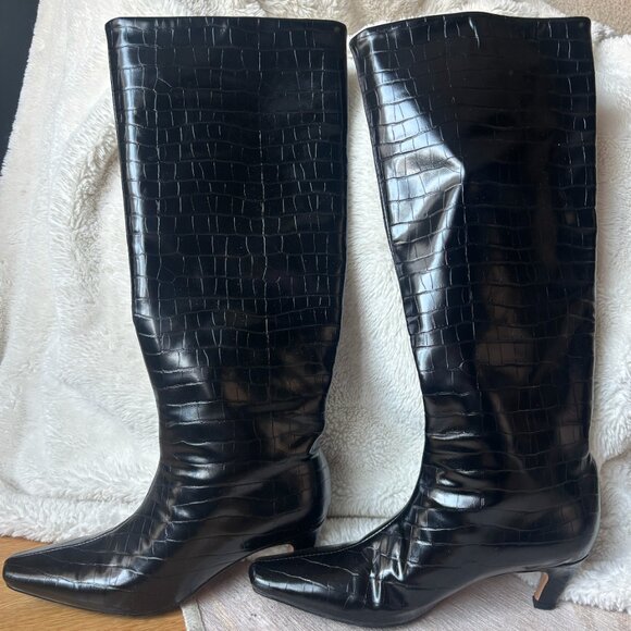 High Fashion Knee high Boots Faux Croc Leather Style (Size 6.5, 37) - Picture 6 of 6